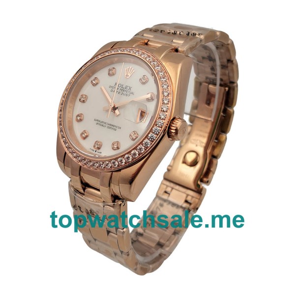 UK Rolex Pearlmaster 81285 Replica Watches With White Mother Of Pearl Dials For Ladies + Topreplicawatches.me