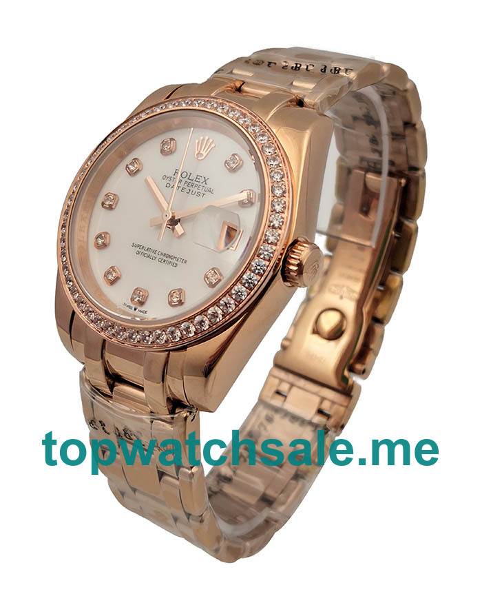 UK Rolex Pearlmaster 81285 Replica Watches With White Mother Of Pearl Dials For Ladies + Topreplicawatches.me