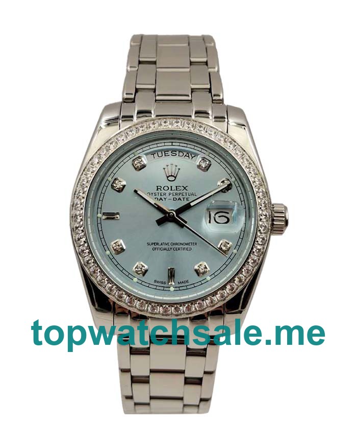 UK Rolex Day-Date 118346 Replica Watches With Blue Dials For Men + Topreplicawatches.me