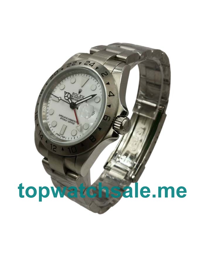 UK Rolex Explorer II 16570 Replica Watches With White Dials For Men + Topreplicawatches.me