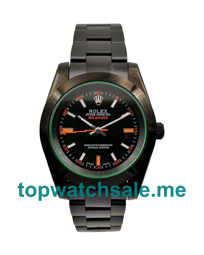 UK Rolex Milgauss 116400 GV Replica Watches With Black Dials For Men + Topreplicawatches.me