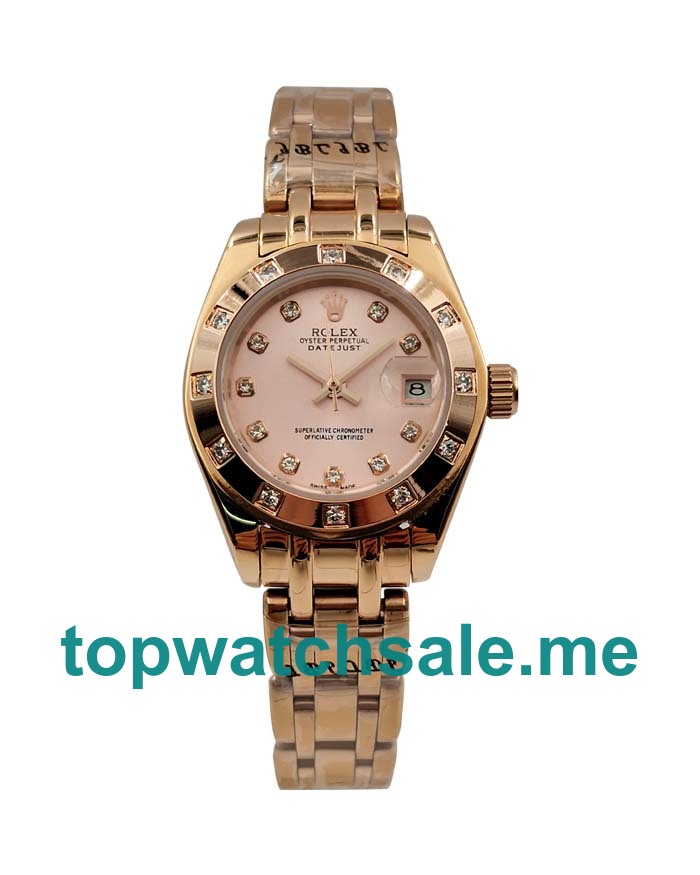 UK Rolex Pearlmaster 80315 Replica Watches With Rose Dials For Ladies + Topreplicawatches.me