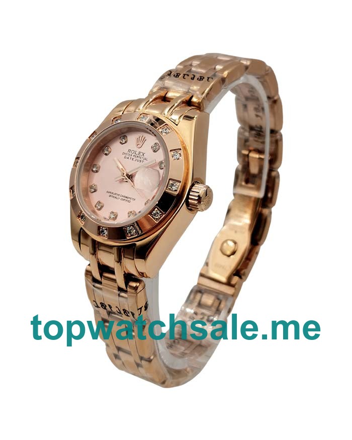 UK Rolex Pearlmaster 80315 Replica Watches With Rose Dials For Ladies + Topreplicawatches.me