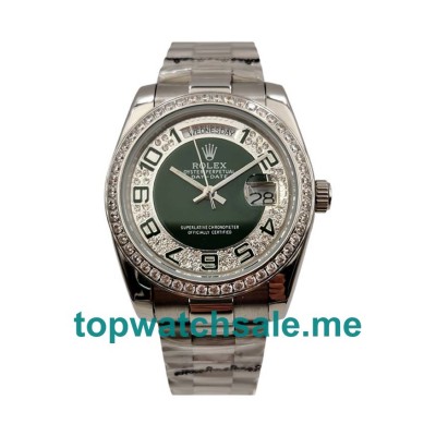 UK Rolex Day-Date 118346 Replica Watches With Green & Silver Diamonds Dials For Men + Topreplicawatches.me