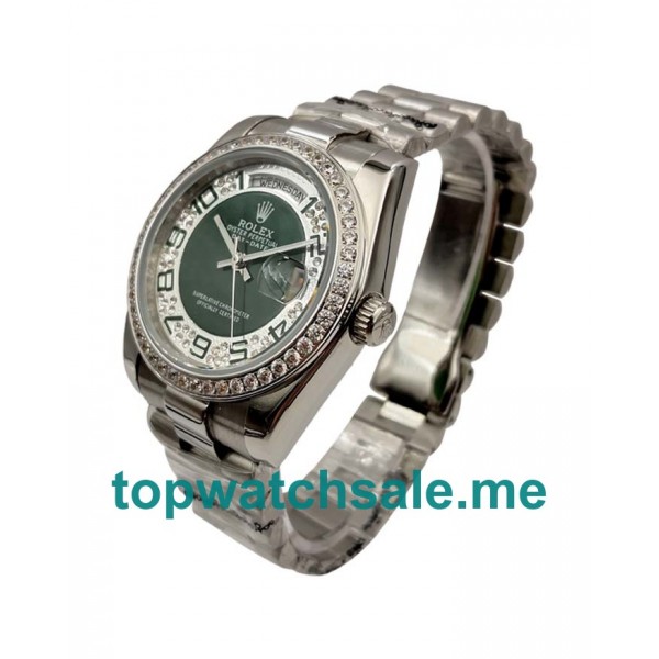 UK Rolex Day-Date 118346 Replica Watches With Green & Silver Diamonds Dials For Men + Topreplicawatches.me
