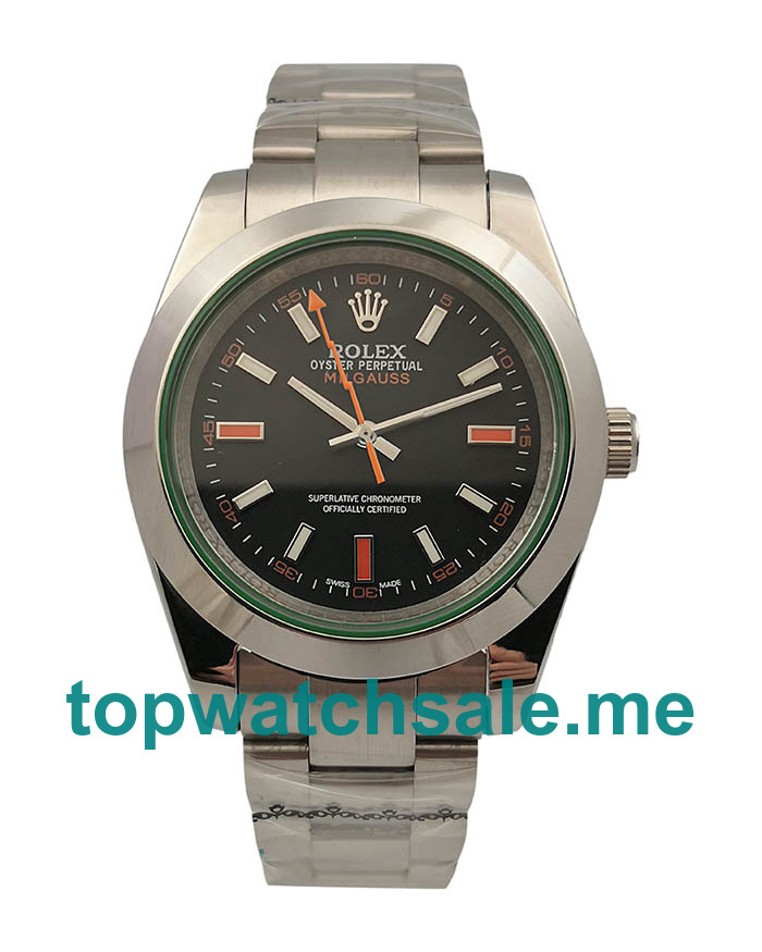 UK Rolex Milgauss 116400GV Replica Watches With Black Dials For Men + Topreplicawatches.me