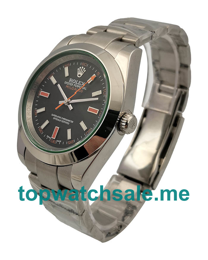 UK Rolex Milgauss 116400GV Replica Watches With Black Dials For Men + Topreplicawatches.me