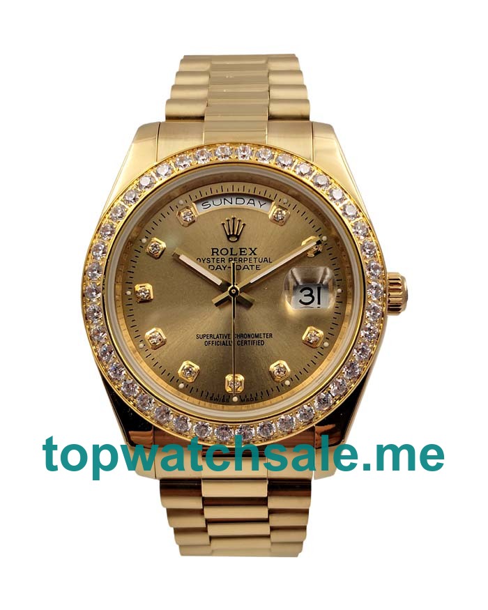 UK Rolex Day-Date 218348 Replica Watches With Champagne Dials For Men + Topreplicawatches.me