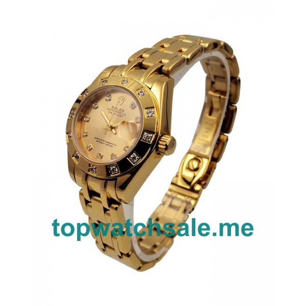 UK Rolex Pearlmaster 81318 Replica Watches With Champagne Dials For Ladies + Topreplicawatches.me