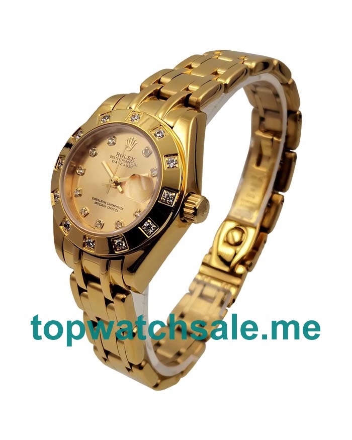 UK Rolex Pearlmaster 81318 Replica Watches With Champagne Dials For Ladies + Topreplicawatches.me