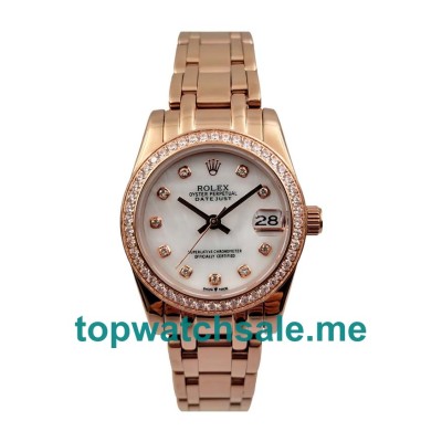 UK Rolex Pearlmaster 81285 Replica Watches With White Mother-Of-Pearl Dials For Ladies + Topreplicawatches.me
