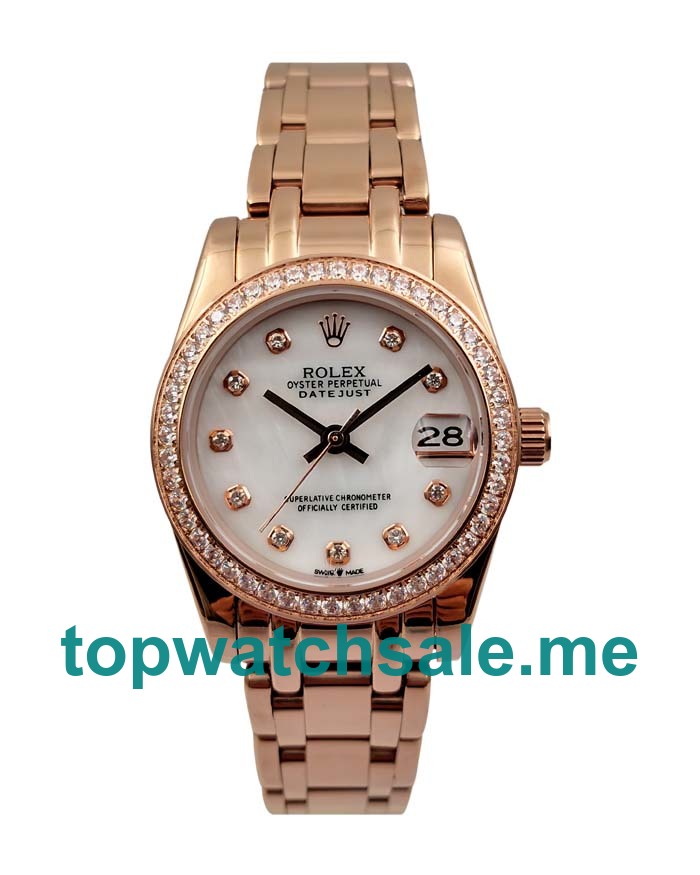 UK Rolex Pearlmaster 81285 Replica Watches With White Mother-Of-Pearl Dials For Ladies + Topreplicawatches.me