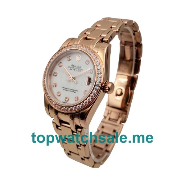 UK Rolex Pearlmaster 81285 Replica Watches With White Mother-Of-Pearl Dials For Ladies + Topreplicawatches.me