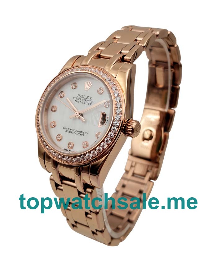 UK Rolex Pearlmaster 81285 Replica Watches With White Mother-Of-Pearl Dials For Ladies + Topreplicawatches.me