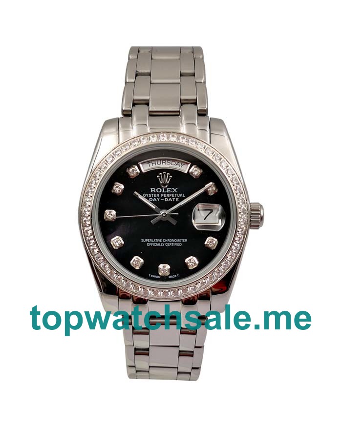 UK Rolex Day-Date 118346 Replica Watches With Black Dials For Men + Topreplicawatches.me