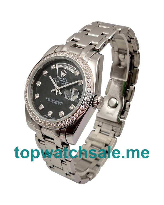 UK Rolex Day-Date 118346 Replica Watches With Black Dials For Men + Topreplicawatches.me