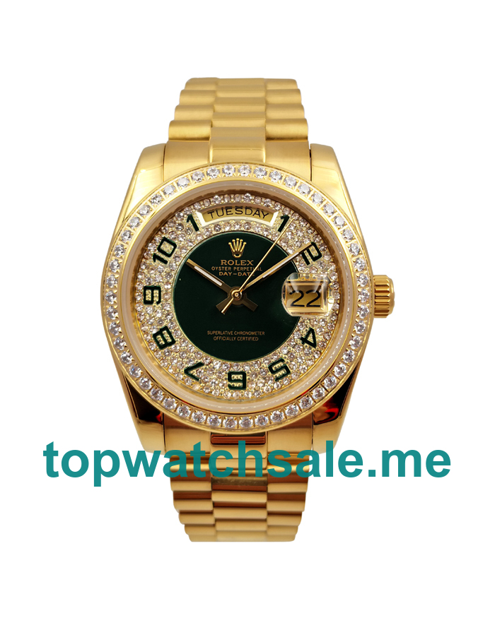 UK Rolex Day-Date 118348 Replica Watches With Green And Diamond Dials For Men + Topreplicawatches.me