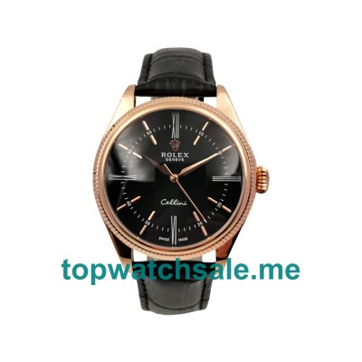 UK Rolex Cellini 50505 Replica Watches With Black Dials For Men + Topreplicawatches.me