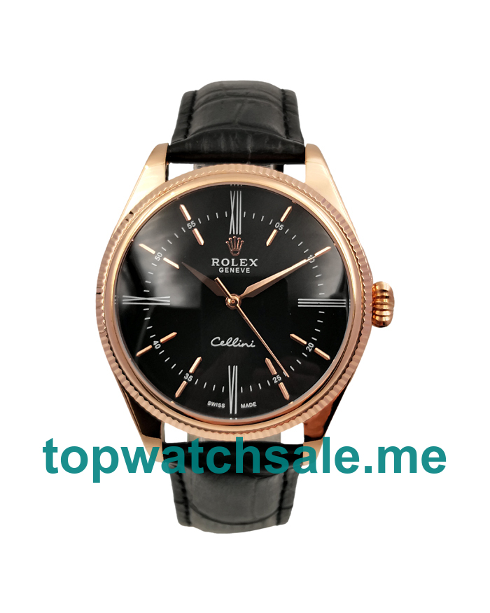 UK Rolex Cellini 50505 Replica Watches With Black Dials For Men + Topreplicawatches.me
