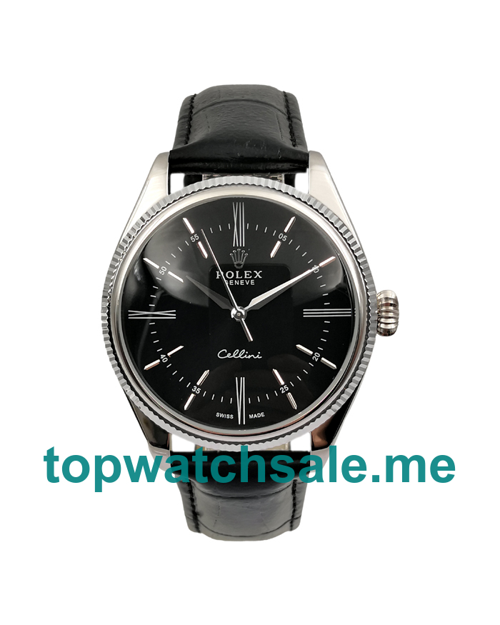 UK Rolex Cellini 50509 Replica Watches With Black Dials For Men + Topreplicawatches.me